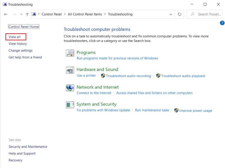 click-on-View-all-option-in-the-left-pane-of-Troubleshooting-menu-in-the-Control-Panel-768x574-1-768x574 إصلاح عدم عمل التحكم في مستوى الصوت على Windows 10