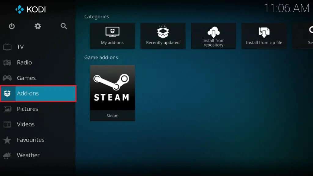 click-on-add-ons-1024x575-1-1024x575 كيفية تشغيل ألعاب Steam من Kodi