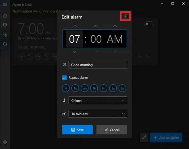 click-on-dustbin-button-on-the-right-corner-to-del-625x493 كيفية ضبط الإنذارات في Windows 10