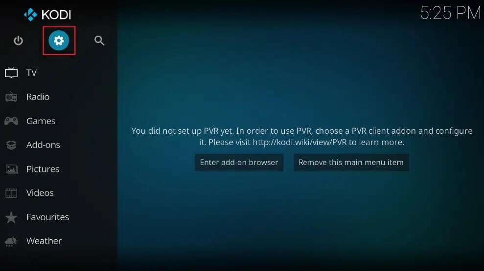click-on-gear-icon-to-open-settings-989x555 إصلاح استمرار تعطل Kodi عند بدء التشغيل