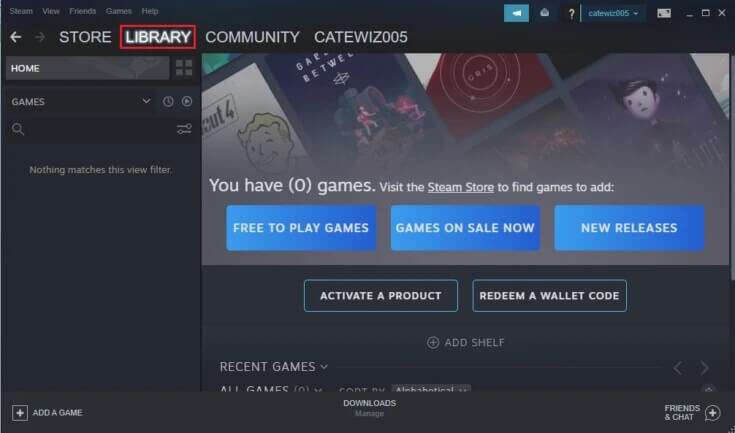 click-on-library-at-the-top-of-the-screen-735x433-1-735x433 كيفية تعيين خيارات دقة الشاشة لتشغيل Team Fortress 2