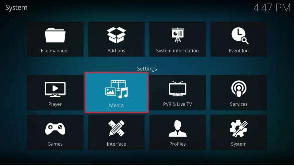 click-on-media-tile-1024x579-1-1024x579 كيفية تحديث مكتبة Kodi