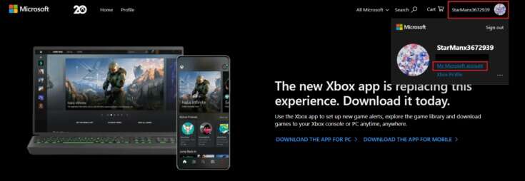 click-on-the-Profile-logo-and-select-My-Microsoft-Account-in-Xbox-live-home-page-735x254-1-735x254 كيفية إصلاح استمرار Xbox One في تسجيل الخروج