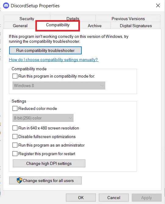 click-on-the-compatibility-tab-541x668 كيفية إصلاح تجمد Discord