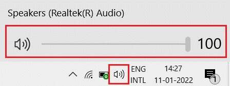 click-on-the-speaker-icon-and-drag-or-slide-the-slider-to-the-maximum-volume-100-on-the-Taskbar-448x169 كيفية إصلاح عدم عمل خدمة الصوت على Windows 10