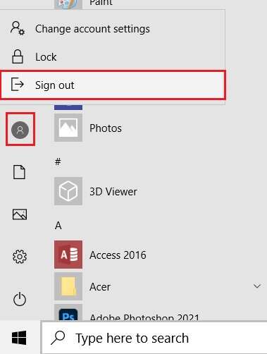 click-on-the-user-icon-and-select-Sign-Out-option-379x502 كيفية إصلاح خطأ رفض الوصول في Windows 10