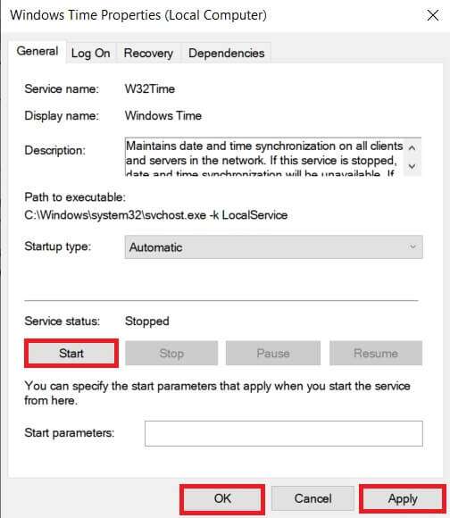 click-start-click-apply-and-then-ok--504x580 إصلاح خطأ الكمبيوتر الذي لم تتم إعادة مزامنته نظرًا لعدم توفر بيانات الوقت