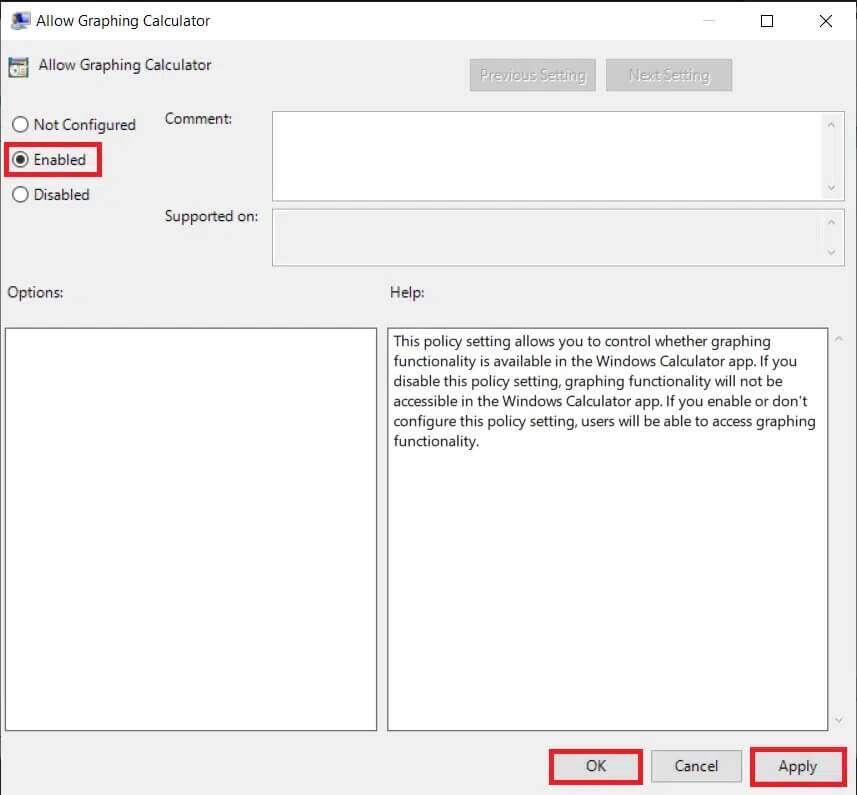 click-the-enabled-radio-button-and-then-click-appl-857x795 كيفية تمكين وضع الرسم البياني للحاسبة في Windows 10