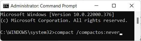command-prompt-command-for-disabling-compact-os-468x138 كيفية تمكين أو تعطيل نظام التشغيل المضغوط في Windows 11