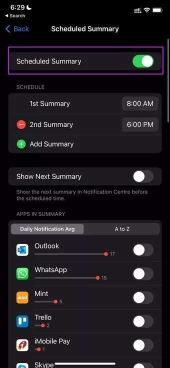 disable-schedule-summary_7c4a12eb7455b3a1ce1ef1cadcf29289-340x736 أفضل 10 طرق لإصلاح مشكلة عدم إرسال ​Apple Reminders للإشعارات