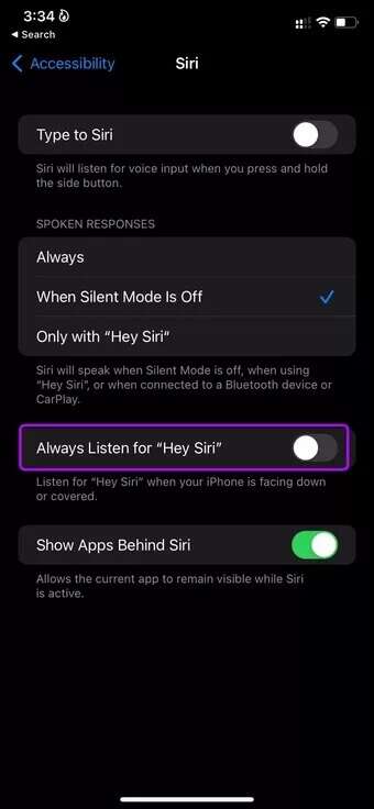enable-always-listen-for-hey-siri-fix-siri-not-playing-songs-from-Apple-Music_7c4a12eb7455b3a1ce1ef1cadcf29289-340x736 أفضل 7 طرق لإصلاح عدم تشغيل Siri للموسيقى من Apple Music