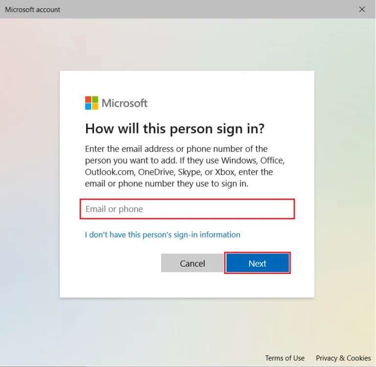 enter-email-and-click-on-Next-in-the-Microsoft-How-will-this-person-sign-in-section-to-add-a-new-account-768x750-1-768x750 كيفية إصلاح خطأ رفض الوصول في Windows 10