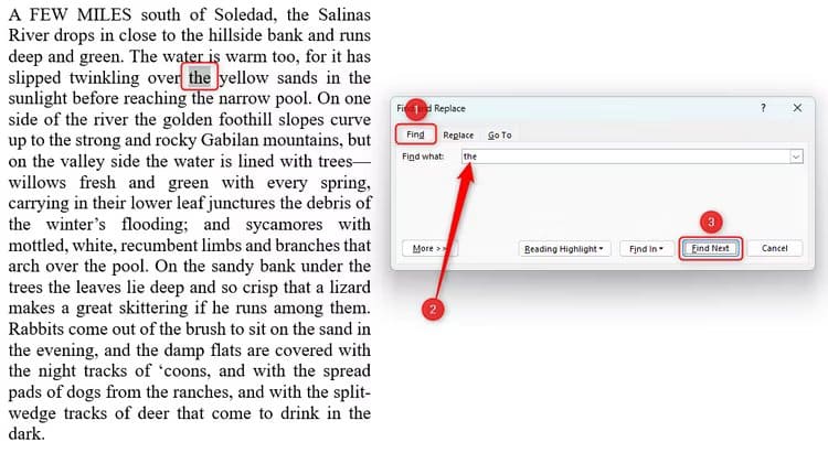 example-find كيفية البحث عن النص واستبداله ( البحث والاستبدال ) في Microsoft Word
