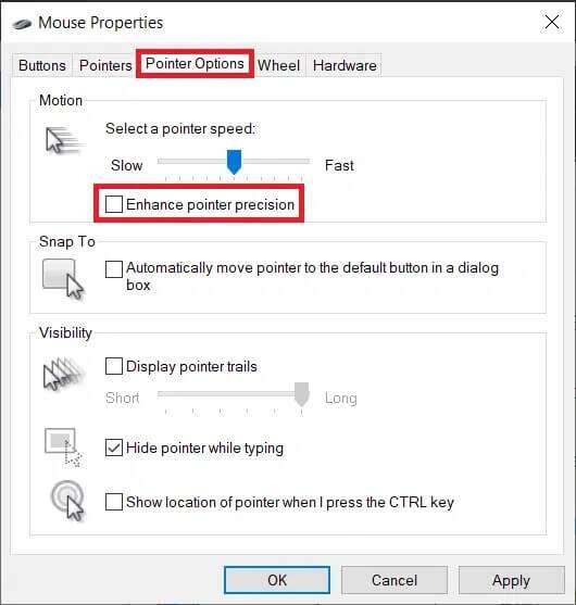 finally-uncheck-the-box-of-enhance-pointer-precis-530x557 كيفية تعطيل تسريع الماوس في Windows 10