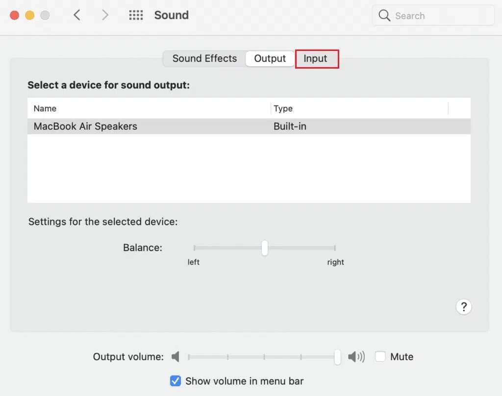 go-to-Input-tab-in-Sound-System-Preferences-on-MacBook-1024x808 كيفية إصلاح عدم عمل الميكروفون على Mac