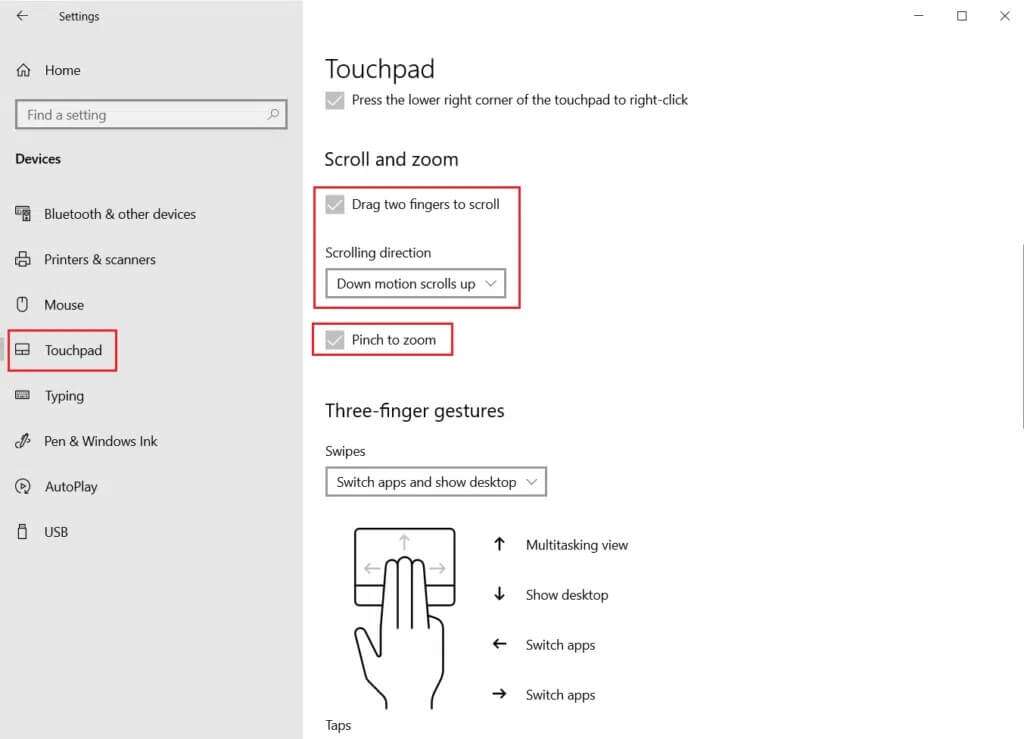 go-to-Scroll-and-zoom-section-and-drag-two-fingers-to-scroll-and-check-the-pinch-to-zoom-option-1024x739-1-1024x739 إصلاح عدم عمل Touchpad Scroll على Windows 10