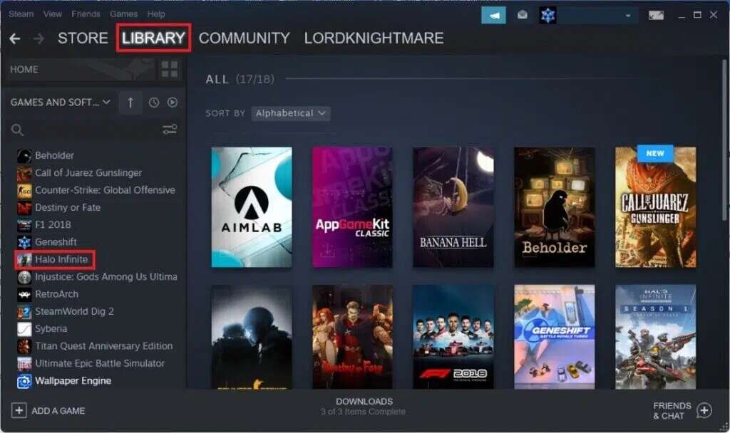 go-to-Steam-LIBRARY-menu-and-select-Halo-Infinite-game-Windows-11-1024x608-1-1024x608 إصلاح عدم تحميل تخصيص Halo Infinite في Windows 11