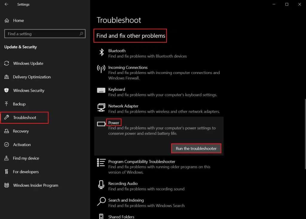 go-to-Troubleshoot-settings-menu-and-scroll-down-to-Find-and-Fix-other-problems-select-Power-and-click-on-Run-this-troubleshooter-1024x733-1-1024x733 إصلاح عدم عمل وضع السكون في Windows 10