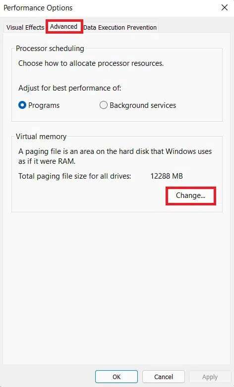 go-to-advanced-tab-and-click-on-Change...-for-the-Virtual-memory-in-Performance-Options-472x782 إصلاح عدم تحميل تخصيص Halo Infinite في Windows 11