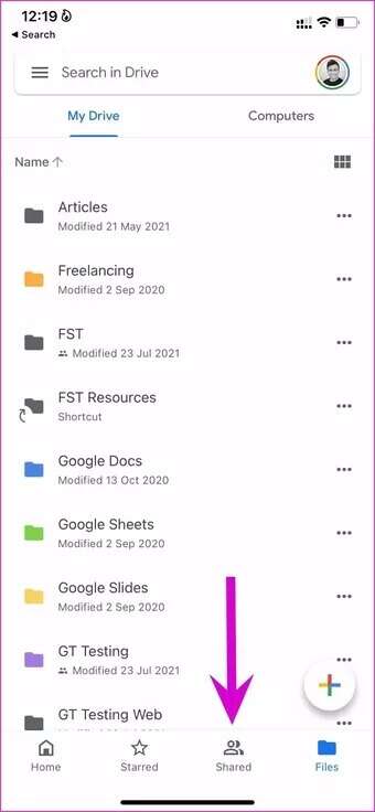 go-to-shared-menu-on-drive-for-iPhone_7c4a12eb7455b3a1ce1ef1cadcf29289-340x736 كيفية إزالة الملفات المشتركة من Google Drive