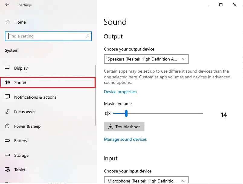 go-to-sound-tab-on-the-left-pane-804x608 كيفية إصلاح صوت الميكروفون منخفض جدًا على Windows 10