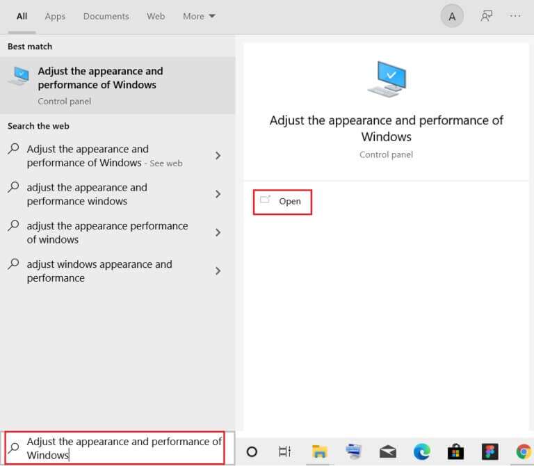 hit-windows-key-and-type-Adjust-the-appearance-and-performance-of-Windows-then-click-on-Open-in-Windows-Search-bar-768x670-1-768x670 إصلاح استخدام WSAPPX للقرص العالي في Windows 10