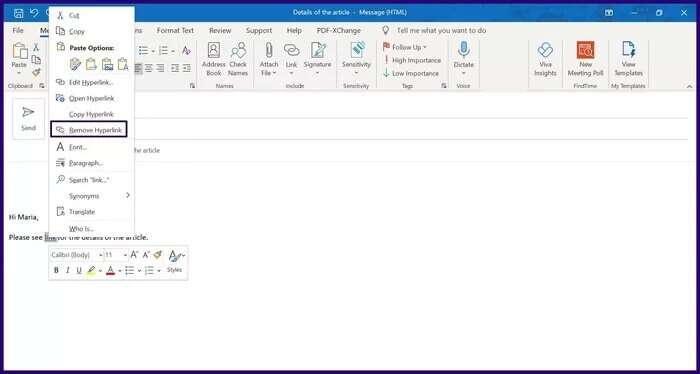 كيفية إضافة وحذف ارتباط تشعبي في بريد إلكتروني في Outlook - %categories