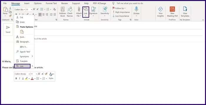 كيفية إضافة وحذف ارتباط تشعبي في بريد إلكتروني في Outlook - %categories