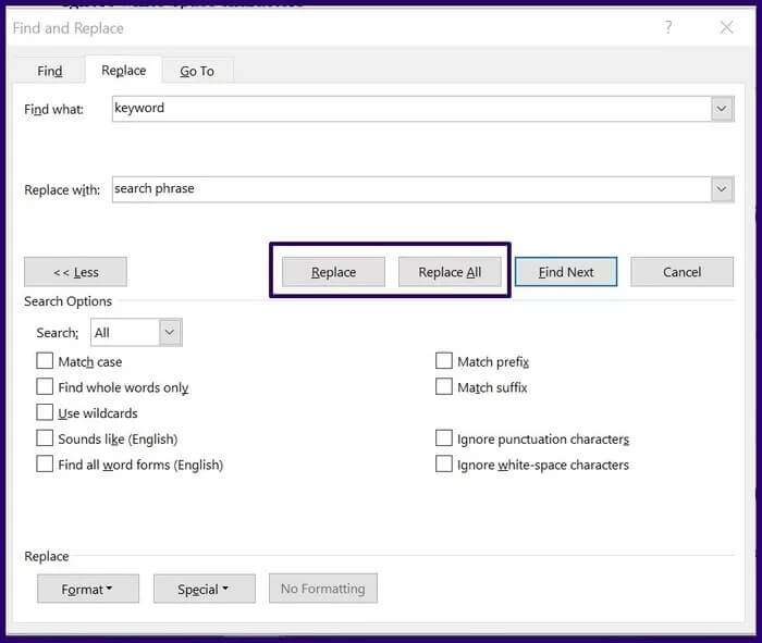 how-to-make-use-of-find-and-replace-on-Microsoft-Word-step-12_935adec67b324b146ff212ec4c69054f-700x591 كيفية البحث عن النص واستبداله ( البحث والاستبدال ) في Microsoft Word