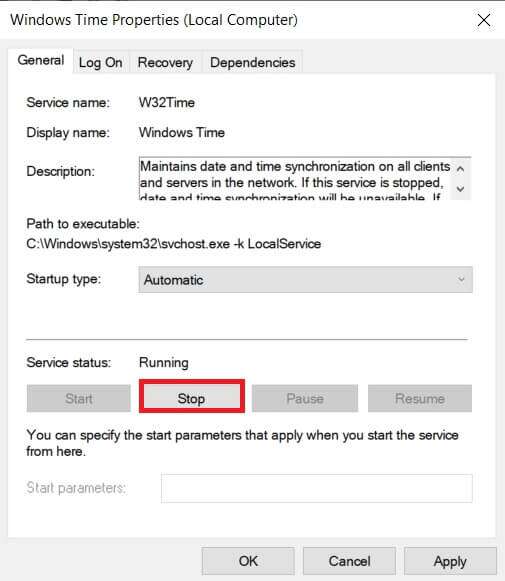 if-the-services-status-shows-running-click-on-the-505x581 إصلاح خطأ الكمبيوتر الذي لم تتم إعادة مزامنته نظرًا لعدم توفر بيانات الوقت