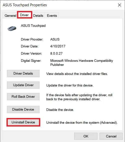 in-the-driver-tab-click-uninstall-device--500x568 إصلاح عدم عمل Touchpad Scroll على Windows 10