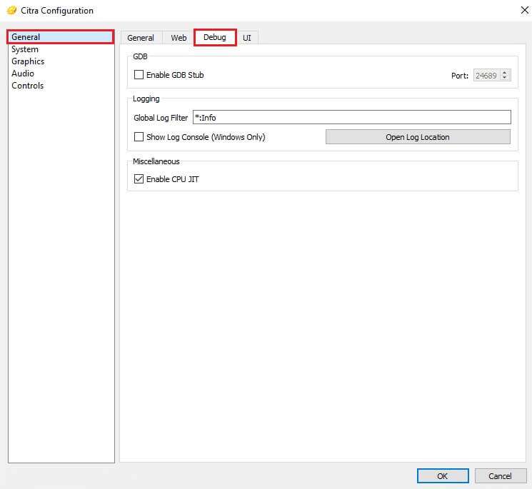 in-the-general-window-go-to-debug-tab--745x685 كيف تلعب ألعاب 3DS على جهاز الكمبيوتر