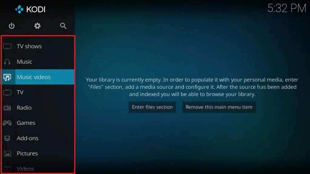 in-the-kodi-main-screen-go-to-any-of-the-side-tab-1024x576-1-1024x576 كيفية تحديث مكتبة Kodi