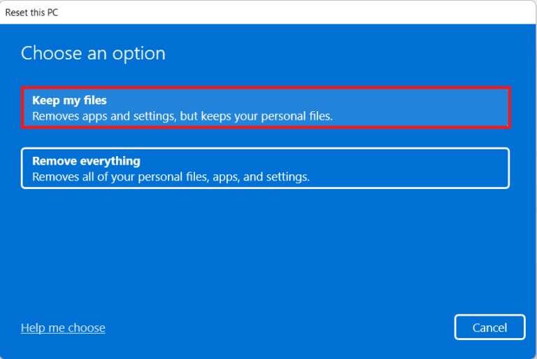 keep-my-files-option-768x513-1-768x513 إصلاح خطأ جهاز التمهيد الذي يتعذر الوصول إليه في Windows 11