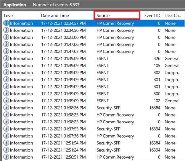 list-of-events-in-event-viewer-1-625x543 إصلاح خطأ الوصول غير الصحيح إلى موقع الذاكرة في Valorant