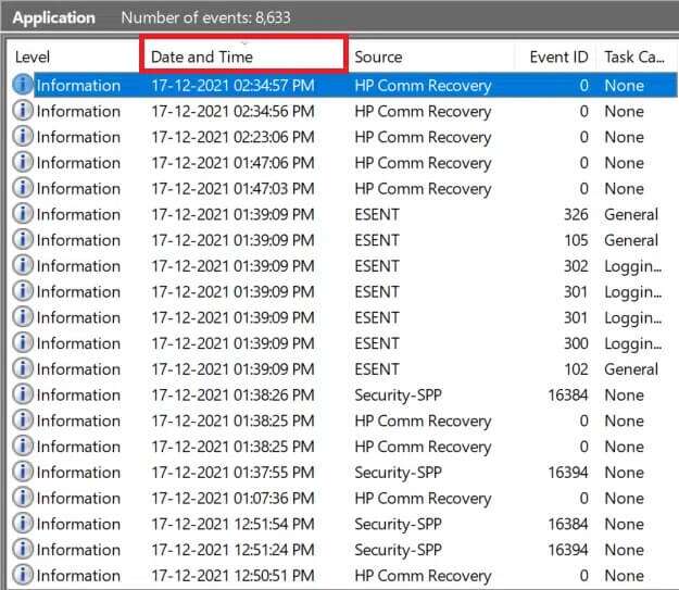 list-of-events-in-event-viewer-625x543 إصلاح خطأ الوصول غير الصحيح إلى موقع الذاكرة في Valorant