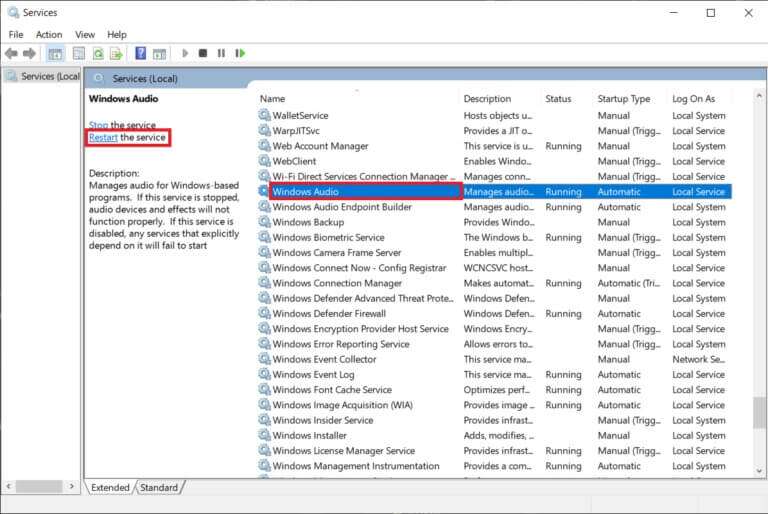 locate-and-click-windows-audio-service-and-choose-768x514-2-768x514 إصلاح عدم عمل التحكم في مستوى الصوت على Windows 10