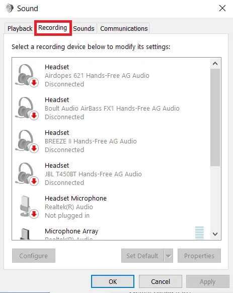 navigate-to-recording-tab-463x580 كيفية إصلاح صوت الميكروفون منخفض جدًا على Windows 10