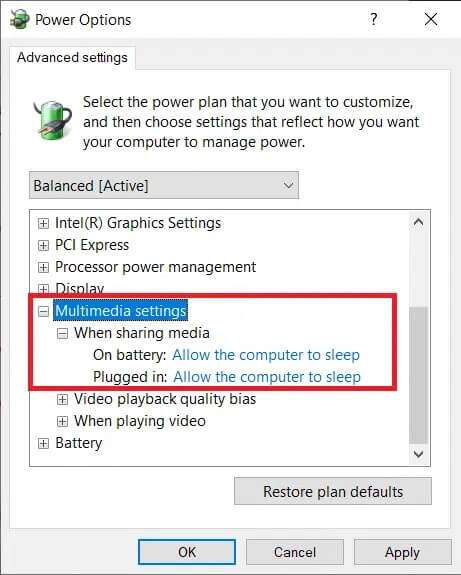 navigate-to-when-sharing-media-under-multimedia-se-461x575 إصلاح عدم عمل وضع السكون في Windows 10