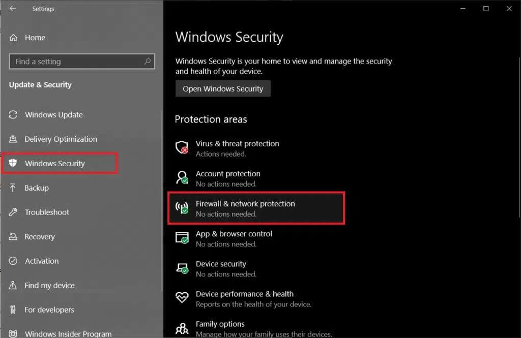 navigate-to-windows-security-tab-and-click-on-fire-1024x665-1-1024x665 إصلاح عدم ظهور أجهزة الكمبيوتر على الشبكة في Windows 10