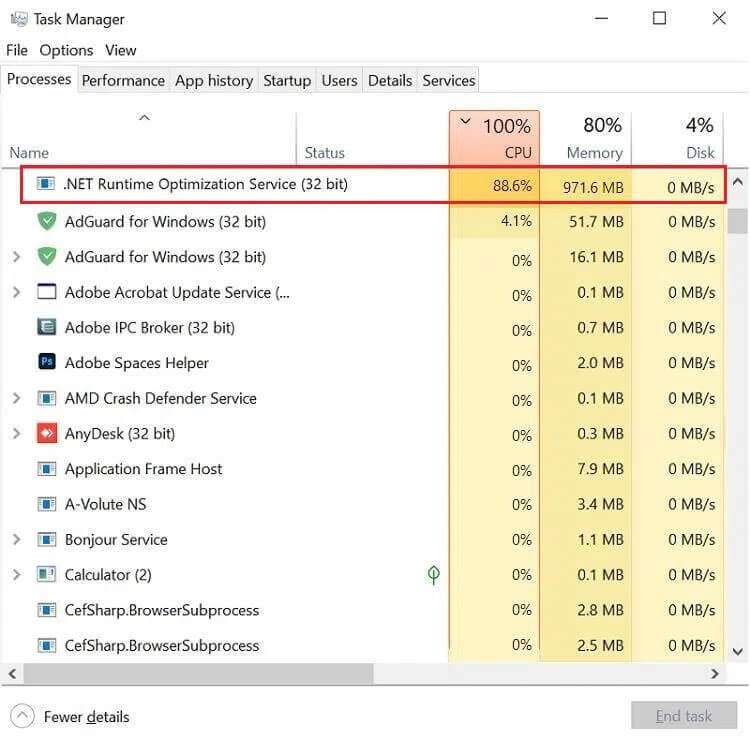 net-runtime-optimization-service-process-taking-high-memory-shown-in-Task-Manager-750x739 إصلاح استخدام .NET Runtime Optimization Service العالي لوحدة المعالجة المركزية