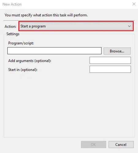 next-to-action-choose-start-a-program-from-the-dr-450x496 كيفية ضبط الإنذارات في Windows 10