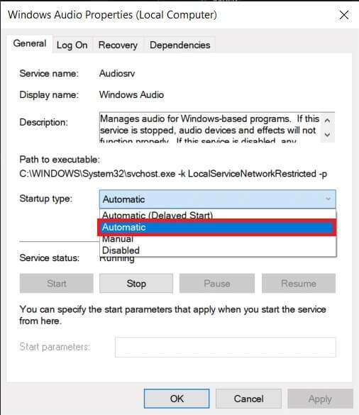 on-the-general-tab-click-the-startup-type-drop-do-2-506x585 كيفية إصلاح عدم عمل خدمة الصوت على Windows 10