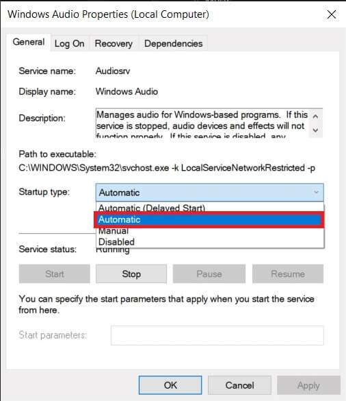 on-the-general-tab-click-the-startup-type-drop-do-506x585 إصلاح عدم عمل التحكم في مستوى الصوت على Windows 10