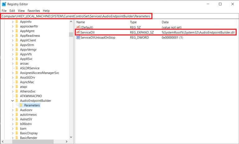 on-the-right-pane-locate-servicedll-the-data-col-768x463-1-768x463 كيفية إصلاح عدم عمل خدمة الصوت على Windows 10