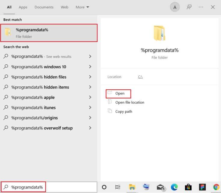 open-programdata-folder-from-windows-search-bar-735x641-2-735x641 كيفية إصلاح عدم فتح Origin على Windows 10