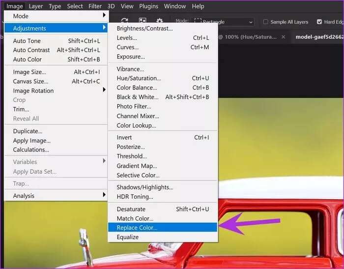 open-replace-color-menu_935adec67b324b146ff212ec4c69054f-700x547 كيفية تغيير لون كائن في برنامج Photoshop