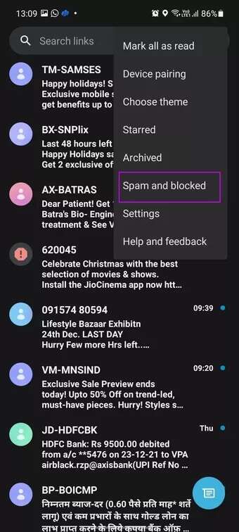 open-spam-and-blocked-menu_7c4a12eb7455b3a1ce1ef1cadcf29289-340x756 أفضل 8 طرق لإصلاح عدم استقبال هاتف Android للرسائل