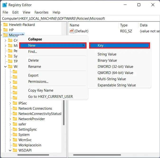 right-click-on-Microsoft-folder-and-select-New-then-Key-option-in-Registry-Editor-Windows-11-675x664 كيفية تعطيل أداة القطع في Windows 11
