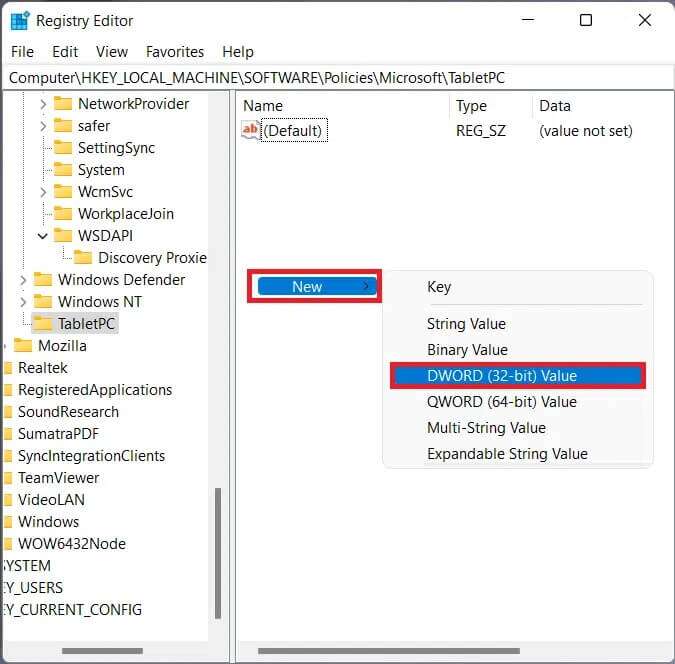 right-click-on-TabletPC-and-select-New-then-Key-option-in-Registry-Editor-Windows-11-675x664 كيفية تعطيل أداة القطع في Windows 11
